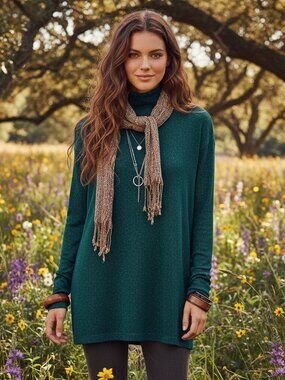 Vanessa Virginia XS Tunic Top Green Shimmer Knit Anthropologie Boho Chic Comfy